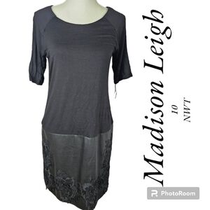 Madison Leigh Black Sheath Faux Leather and Lace NWT Black 10 Stretchy